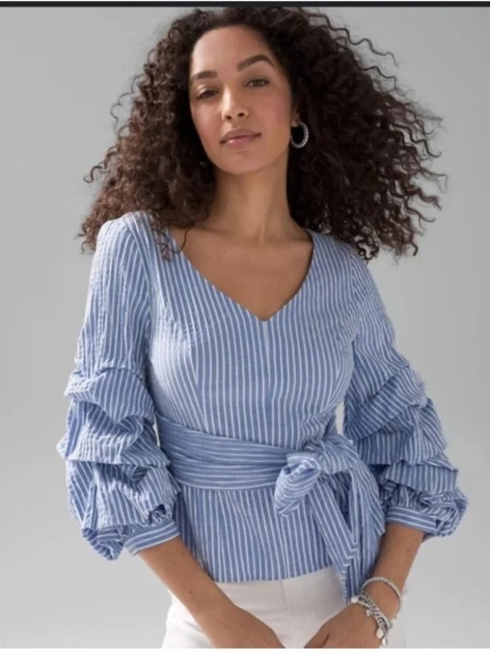 White House Black Market Seersucker Blouse Size 14